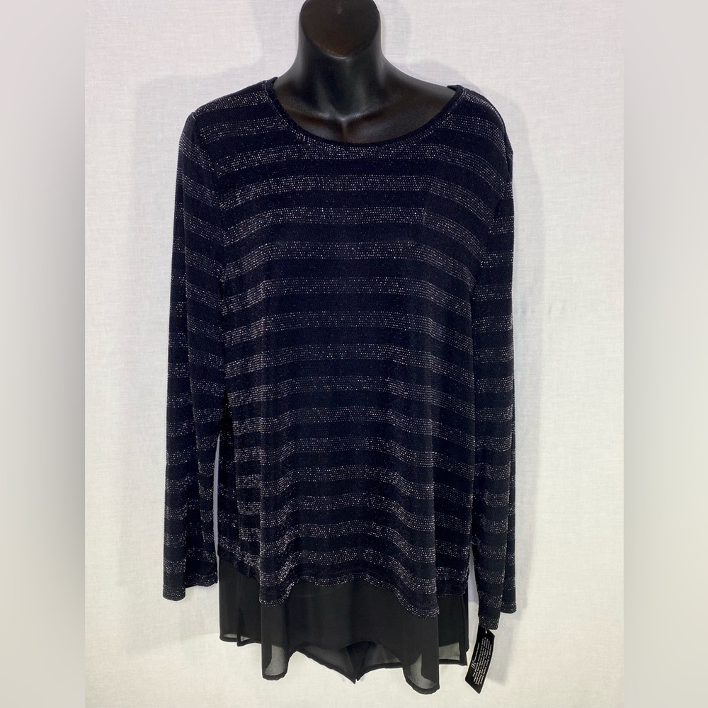 INC International Concepts Shirt Peony Garden Deep Black Top Size Large Metallic